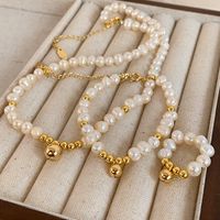 Classic Style Round Freshwater Pearl Copper Plating Gold Plated Rings Bracelets Necklace main image 1