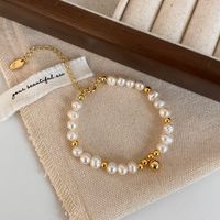 Classic Style Round Freshwater Pearl Copper Plating Gold Plated Rings Bracelets Necklace sku image 2