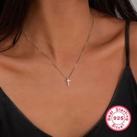 Casual Streetwear Cross Sterling Silver Plating Inlay Zircon White Gold Plated Pendant Necklace main image 5