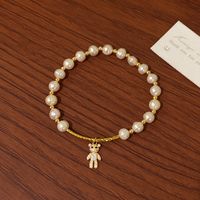 Casual Bear Flower Freshwater Pearl Copper Plating Inlay Zircon Gold Plated Bracelets main image 3