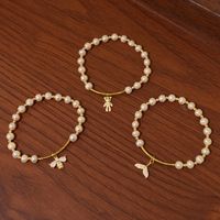 Casual Bear Flower Freshwater Pearl Copper Plating Inlay Zircon Gold Plated Bracelets main image 1