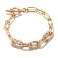 Solid Color Shiny Chains Print Alloy Plating Inlay Rhinestones Gold Plated Unisex Bracelets sku image 1