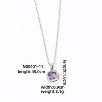 Wholesale Casual Sweet Square 304 Stainless Steel Copper Inlay Rhodium Plated Zircon Pendant Necklace sku image 11