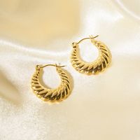 1 Pair Streetwear Spiral Stripe Plating 304 Stainless Steel 18K Gold Plated Hoop Earrings main image 4