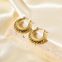 1 Pair Streetwear Spiral Stripe Plating 304 Stainless Steel 18K Gold Plated Hoop Earrings main image 3