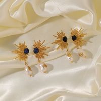 1 Pair Streetwear Fireworks Irregular Plating Inlay Copper Natural Stone Freshwater Pearl 18k Gold Plated Drop Earrings main image 3