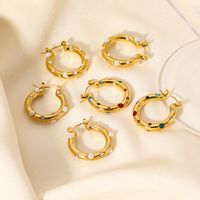 1 Pair Lady Round Dots Plating Inlay 304 Stainless Steel Artificial Pearls Zircon 18K Gold Plated Hoop Earrings main image 1