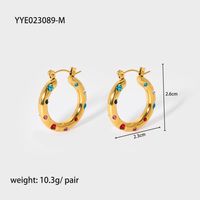 1 Pair Lady Round Dots Plating Inlay 304 Stainless Steel Artificial Pearls Zircon 18K Gold Plated Hoop Earrings sku image 2