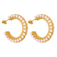 1 Pair Lady Baroque Style Geometric Plating Inlay Titanium Steel Artificial Pearls 18k Gold Plated Ear Studs main image 2