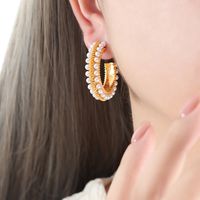 1 Pair Lady Baroque Style Geometric Plating Inlay Titanium Steel Artificial Pearls 18k Gold Plated Ear Studs main image 8