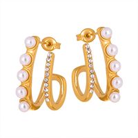 1 Paar Elegant Barocker Stil Geometrisch Überzug Inlay Titan Stahl Künstliche Perlen Zirkon 18 Karat Vergoldet Ohrringe main image 2