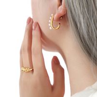 1 Paar Elegant Barocker Stil Geometrisch Überzug Inlay Titan Stahl Künstliche Perlen Zirkon 18 Karat Vergoldet Ohrringe main image 3