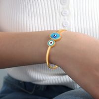 Rock Streetwear Devil's Eye Titanium Steel 18k Gold Plated Turquoise Bangle In Bulk sku image 14