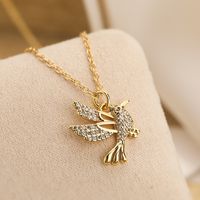 Modern Style Classic Style Bird Copper 18k Gold Plated Zircon Pendant Necklace In Bulk sku image 2