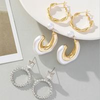 3 Pairs Korean Style C Shape Circle Twist Inlay Imitation Pearl Alloy Rhinestones Earrings main image 5