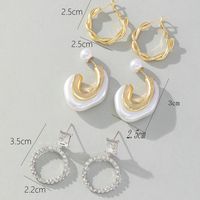 3 Pairs Korean Style C Shape Circle Twist Inlay Imitation Pearl Alloy Rhinestones Earrings main image 4