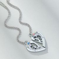 Estilo Coreano Delfín Forma De Corazón Acero Inoxidable Aleación Embutido Diamantes De Imitación Pareja Collar Colgante main image 2
