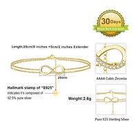 Simple Style Infinity Sterling Silver Plating Inlay Zircon 14k Gold Plated White Gold Plated Silver Plated Women's Anklet main image 2