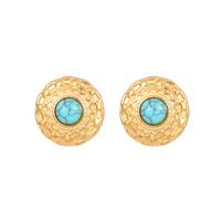 1 Pair Vintage Style Round Polishing Plating Inlay Stainless Steel Malachite Opal Lapis Lazuli Gold Plated Ear Studs sku image 2