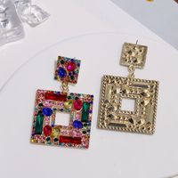 1 Pair Elegant Square Inlay Alloy Artificial Gemstones Drop Earrings main image 6