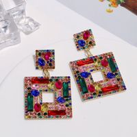 1 Pair Elegant Square Inlay Alloy Artificial Gemstones Drop Earrings main image 7