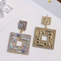1 Pair Elegant Square Inlay Alloy Artificial Gemstones Drop Earrings main image 3