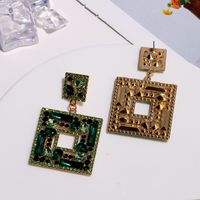 1 Pair Elegant Square Inlay Alloy Artificial Gemstones Drop Earrings main image 5