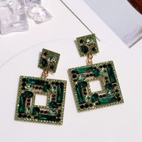 1 Pair Elegant Square Inlay Alloy Artificial Gemstones Drop Earrings main image 2