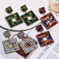 1 Pair Elegant Square Inlay Alloy Artificial Gemstones Drop Earrings main image 1