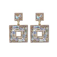 1 Pair Elegant Square Inlay Alloy Artificial Gemstones Drop Earrings sku image 1