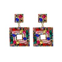 1 Pair Elegant Square Inlay Alloy Artificial Gemstones Drop Earrings sku image 2