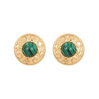 1 Paire Style Vintage Rond Polissage Placage Incruster Acier Inoxydable Malachite Opale Lapis Lazuli Plaqué Or Boucles D'oreilles sku image 6