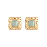 1 Pair Elegant Retro Square Polishing Plating Inlay Stainless Steel Opal Lapis Lazuli Gold Plated Ear Studs main image 4