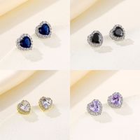 1 Pair Simple Style Heart Shape Plating Inlay Copper Zircon Rhodium Plated Ear Studs main image 1