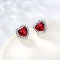 1 Pair Simple Style Heart Shape Plating Inlay Copper Zircon Rhodium Plated Ear Studs main image 2