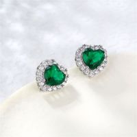 1 Pair Simple Style Heart Shape Plating Inlay Copper Zircon Rhodium Plated Ear Studs main image 3