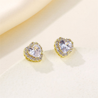 1 Pair Simple Style Heart Shape Plating Inlay Copper Zircon Rhodium Plated Ear Studs main image 8