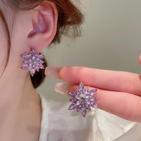 1 Pair Elegant Lady Heart Shape Flower Plating Inlay Alloy Zircon Earrings sku image 11