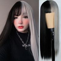 Women's Elegant Sweet Masquerade Party Cosplay Chemical Fiber High Temperature Wire Bangs Long Straight Hair Wigs sku image 2