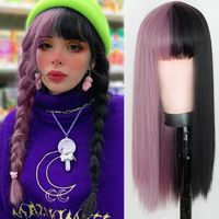 Women's Elegant Sweet Masquerade Party Cosplay Chemical Fiber High Temperature Wire Bangs Long Straight Hair Wigs sku image 1