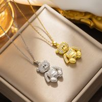 Cute Bear Stainless Steel Plating Inlay Zircon 18k Gold Plated Necklace main image 1