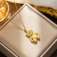 Cute Bear Stainless Steel Plating Inlay Zircon 18k Gold Plated Necklace main image 5