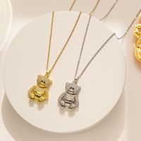 Cute Bear Stainless Steel Plating Inlay Zircon 18k Gold Plated Necklace main image 3