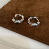 1 Pair Korean Style Circle Plating Inlay Copper Zircon Silver Plated Hoop Earrings main image 1