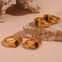 Basic Vintage Style Classic Style Solid Color Stainless Steel Plating Inlay Zircon 18k Gold Plated Rings main image 5