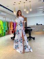 Women's Slit Dress Elegant Sexy Oblique Collar Printing Sleeveless Printing Gradient Color Solid Color Maxi Long Dress Banquet main image 2