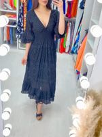 Frau Swing-kleid Lässig V-ausschnitt Aushöhlen Ärmel In 3/4-länge Einfarbig Maxi Langes Kleid Täglich Straße main image 2