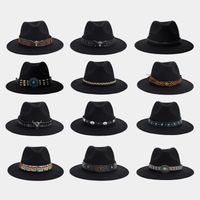 Women's Elegant Basic Solid Color Big Eaves Fedora Hat main image 6