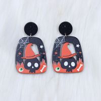 1 Pair Retro Funny Pumpkin Cat Skull Hollow Out Arylic Drop Earrings sku image 4