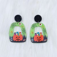 1 Pair Retro Funny Pumpkin Cat Skull Hollow Out Arylic Drop Earrings sku image 3